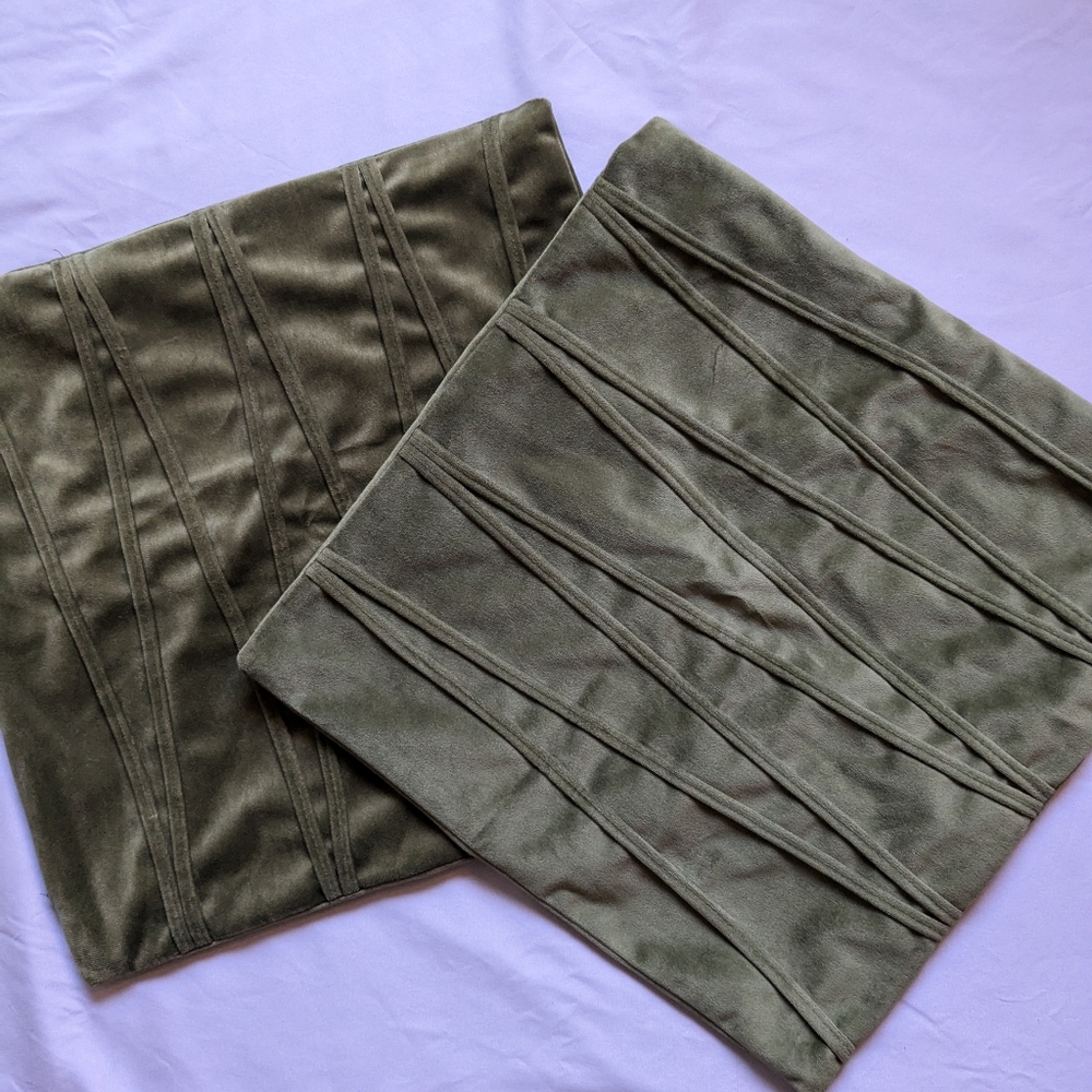 Set of 2 Olive Velvet Pillow Covers 16x16